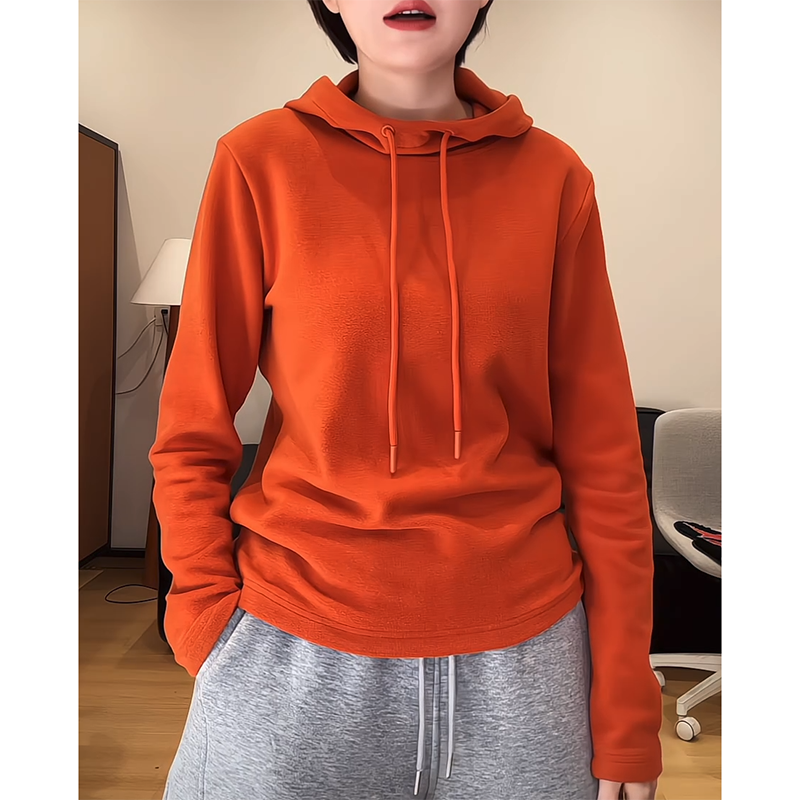 高级感连帽修身红色卫衣秋冬上衣