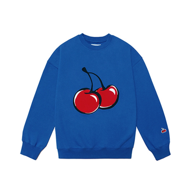 美式樱桃印花蓝色圆领卫衣女春秋百搭长袖休闲套头大码打底衫上衣,女装/女士精品,大码内搭,淘宝优惠券,粉丝福利购,淘宝优惠卷