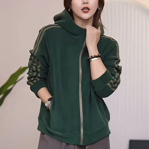 短款正肩卫衣女冲锋上衣条纹外套