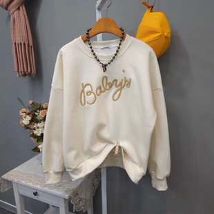 宽松情侣百搭长袖 小个子打底衫 上衣 休闲风字母圆领卫衣女美式 韩式