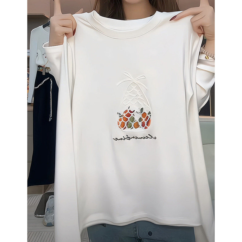 设计感刺绣圆领长袖T恤打底衫女美式体恤秋冬正肩显瘦宽松上衣潮,女装/女士精品,大码内搭,淘宝优惠券,粉丝福利购,淘宝优惠卷