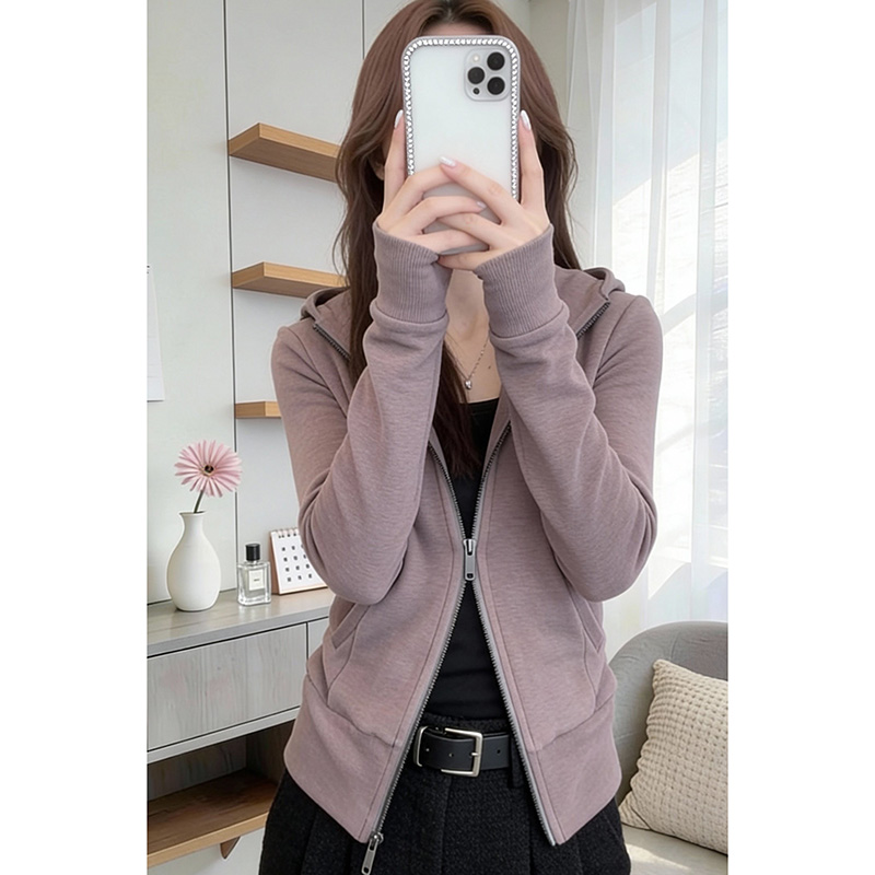 连帽卫衣女长袖拉链开衫收腰修身
