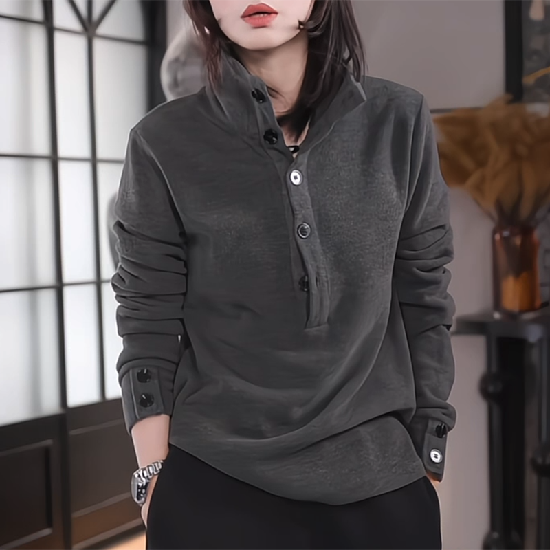 高领修身显瘦时尚上衣半开领T恤