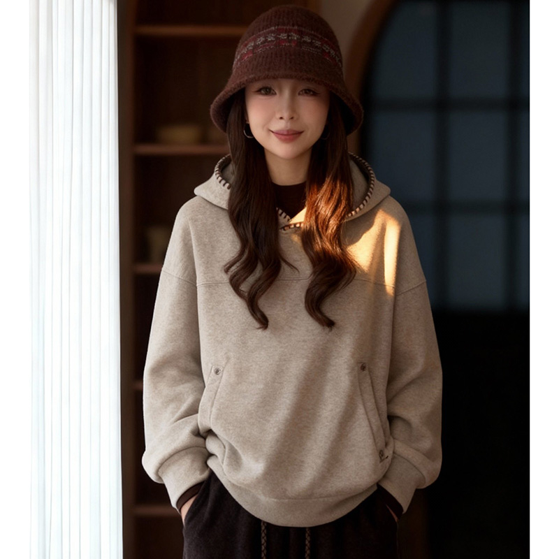 情侣装灰色慵懒风连帽卫衣女秋冬