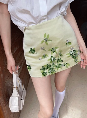 LIN BOUTIQUE 重工A版廓形手工定制翡翠宝石半身裙女2025夏季新款