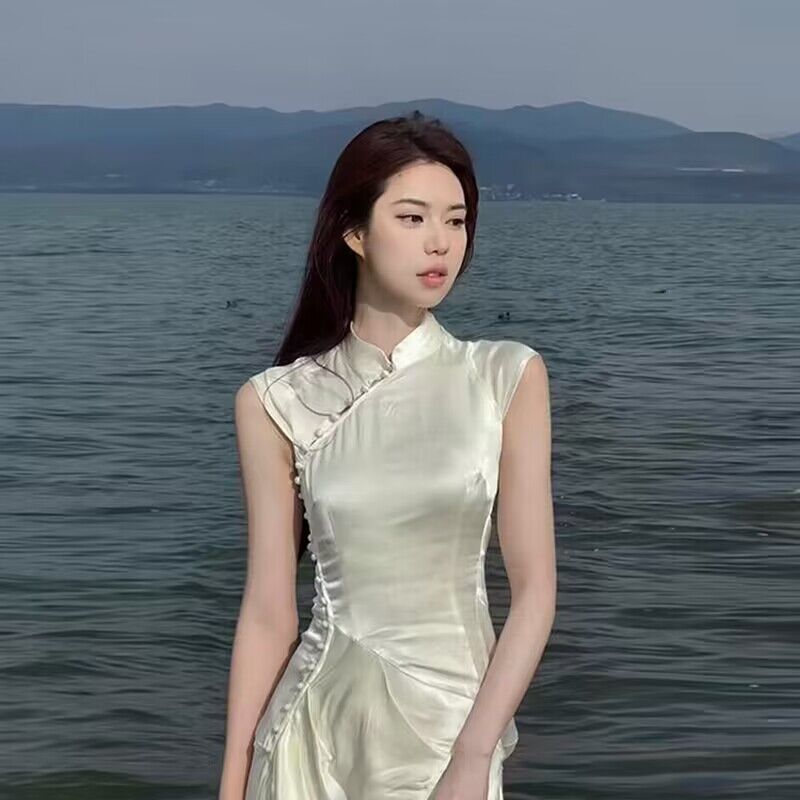 白色改良版旗袍连衣裙女