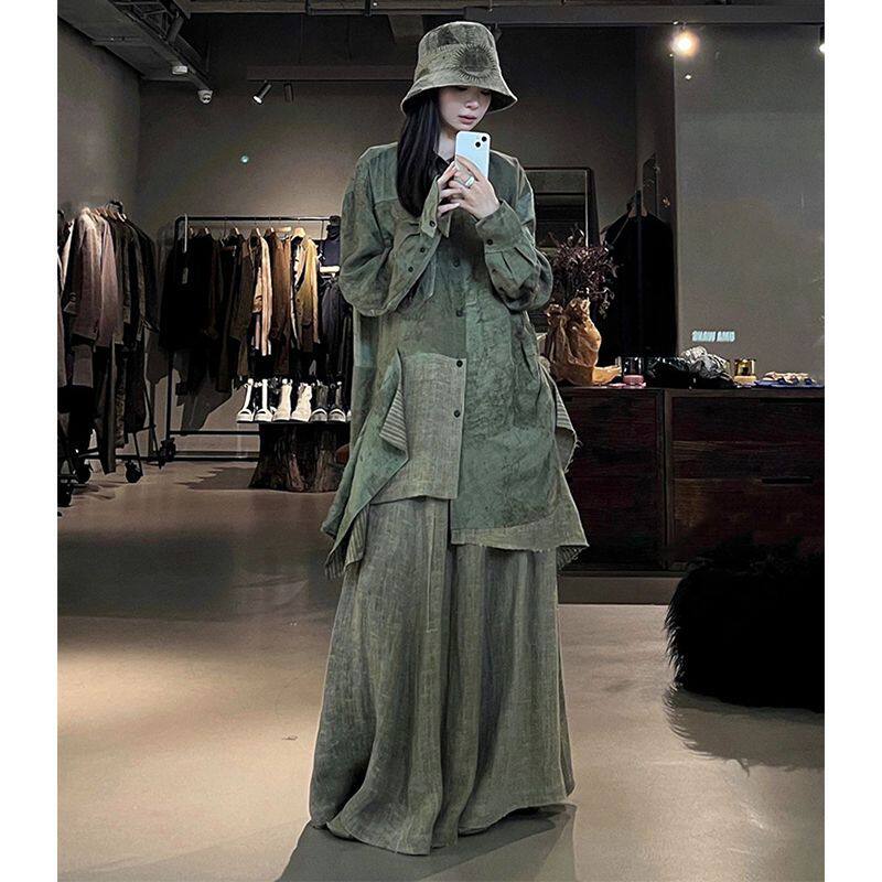 复古高级感拼接衬衫上衣宽松半身裙两件套大码中国风