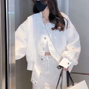 2023年春季 杨依姗炸街高级设计感重工钻钻仙女棒球服外套女潮 新款