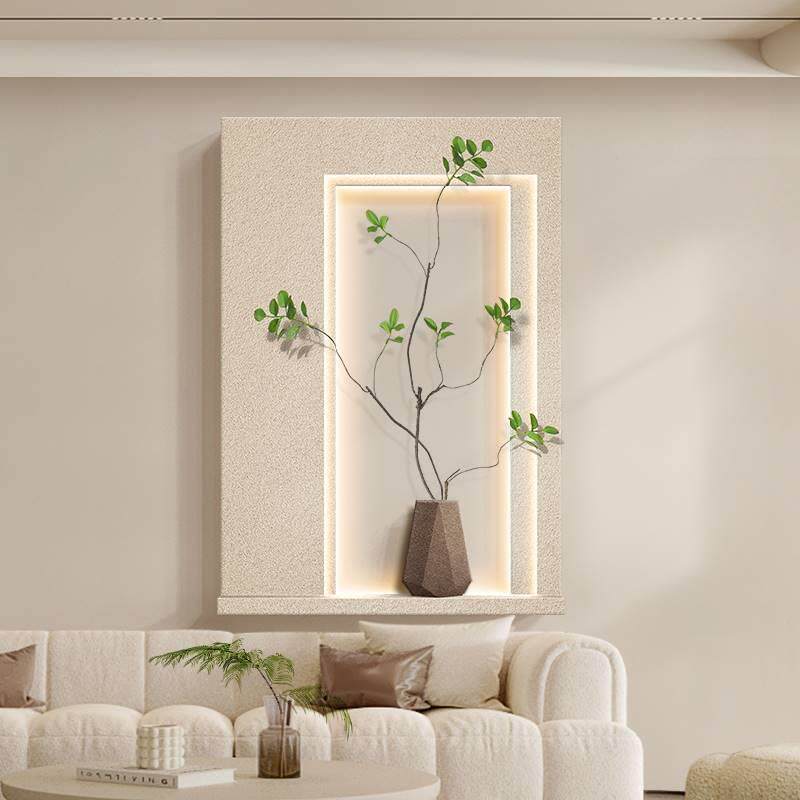 奶油风绿植客厅装饰画极简立体沙发背景墙壁画高级感侘寂玄关挂画