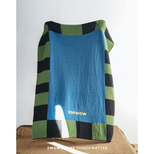 造卧zwow孟菲斯格子纹中古双面加厚半边绒盖毯休闲毯毛毯午睡毯子