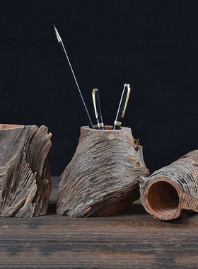 风化木笔筒实木枯木创意花瓶茶夹茶勺插筒家居饰品书房办公桌摆件