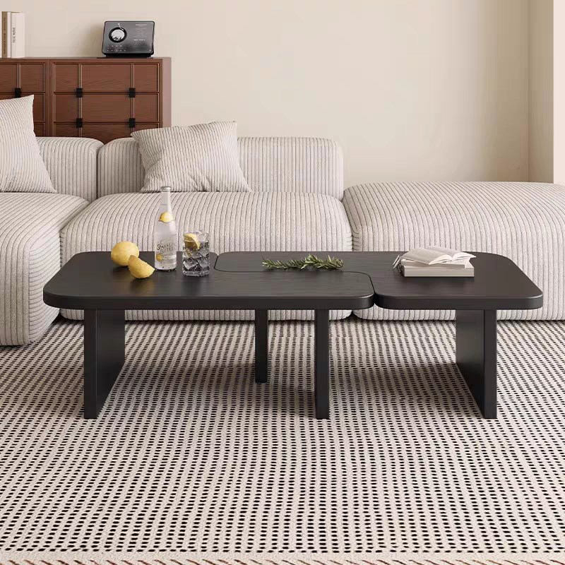 简约风黑色实木模块茶几组合白蜡木设计师高级感茶台客厅家用边几