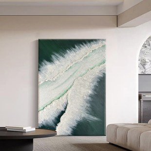 意式极简海浪纯手绘油画高级感客厅装饰画大海石英砂肌理玄关挂画