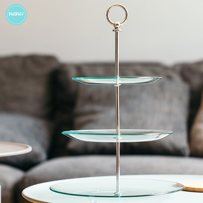 PHIPHY水晶玻璃多层水果盘客厅茶几糖果盘摆件下午茶零食盘家用