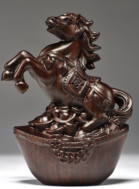 实木马摆件中式黑檀木雕马到成功办公室桌装饰家居送礼红木工艺品