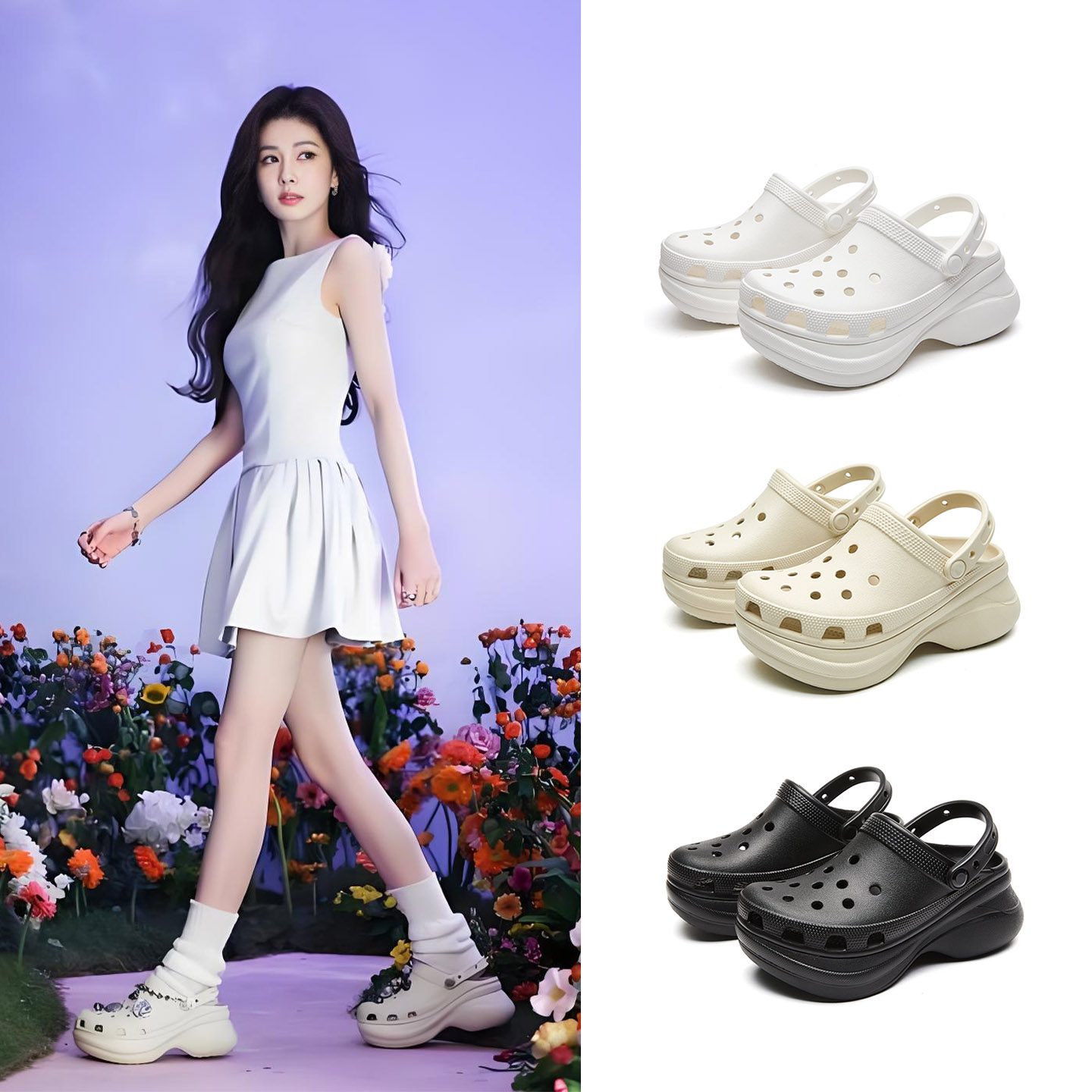 小鲸鱼洞洞鞋女款2026夏季新款防滑厚底增高凉鞋透气包头拖鞋外穿