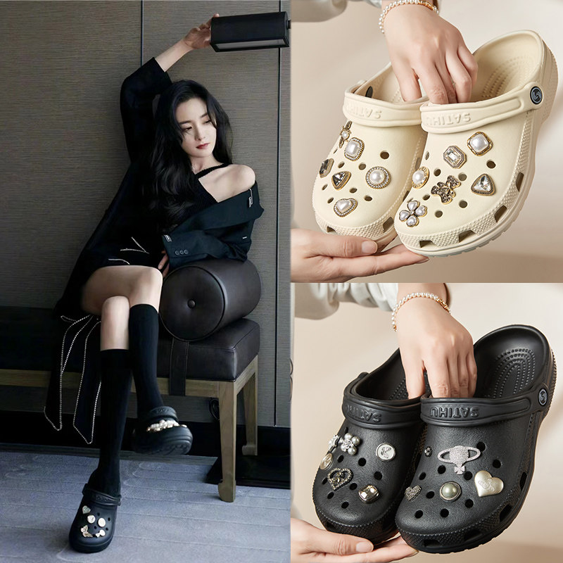 2025新款凉鞋洞洞鞋女夏季防滑平底外穿沙滩鞋大码护士包头拖鞋女