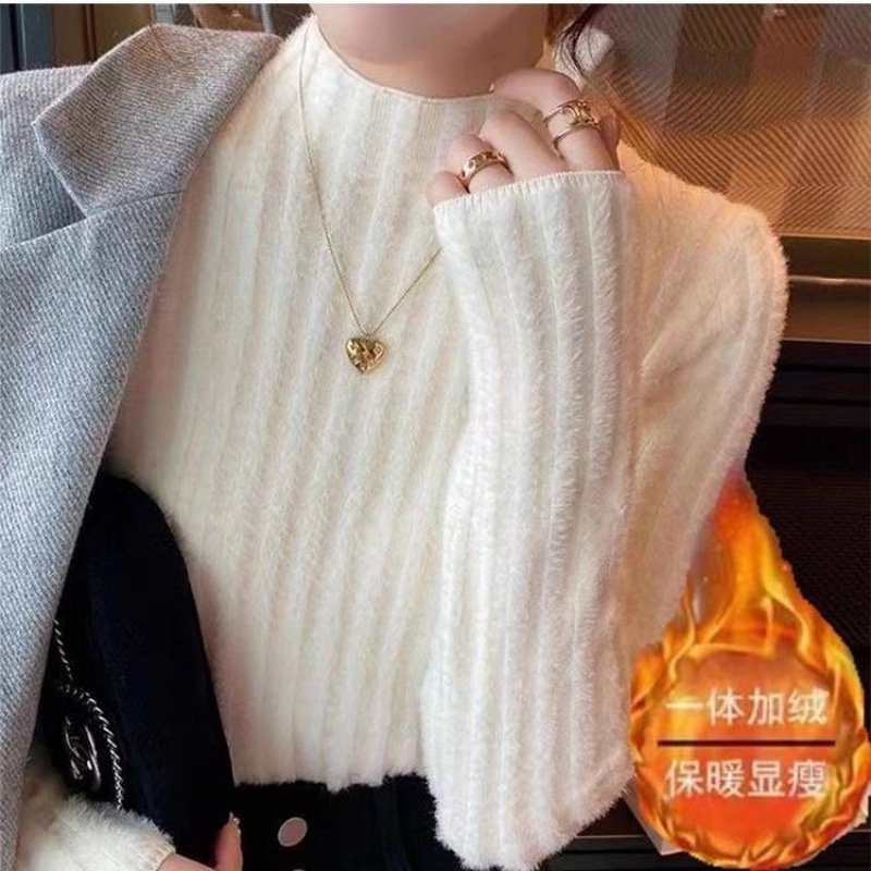 一体绒水貂绒毛衣女冬天