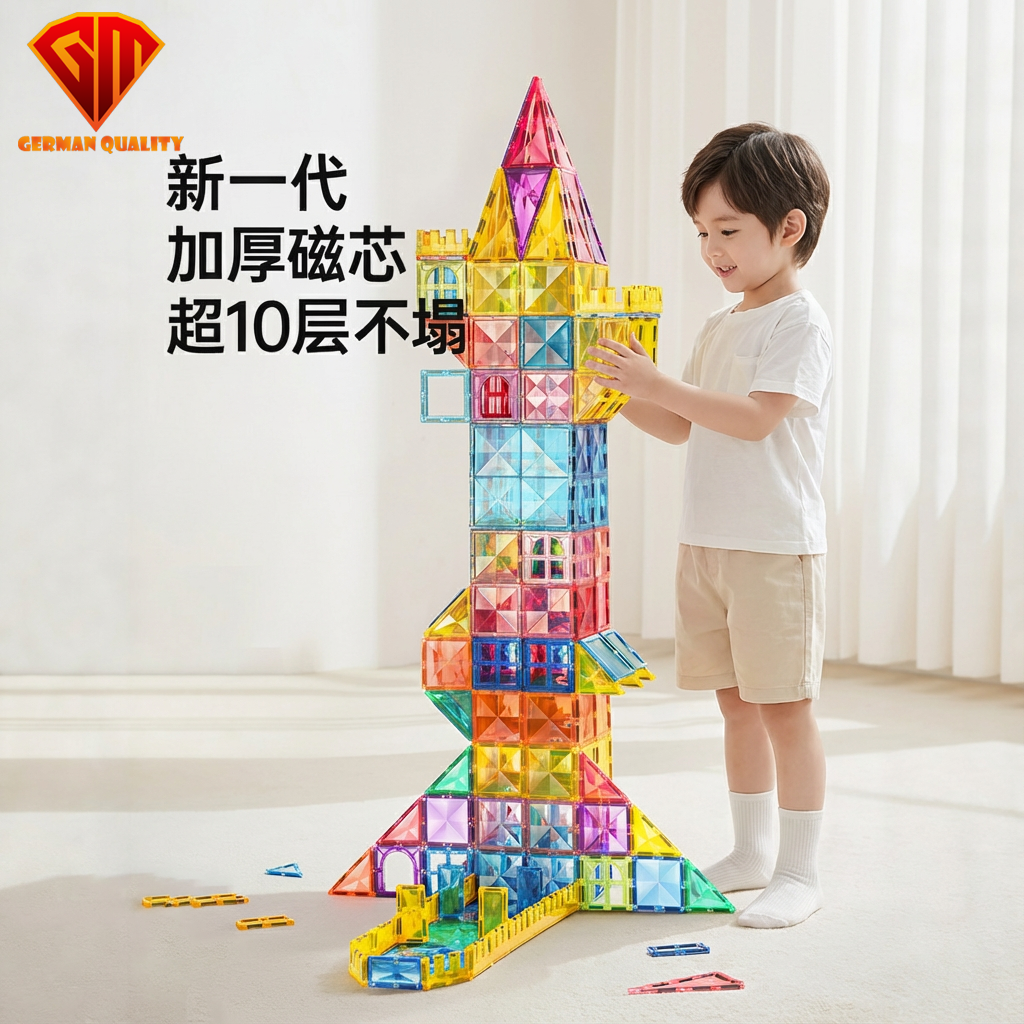 德国GM儿童磁力片益智玩具磁力积木动脑启蒙彩窗拼装男女孩礼物