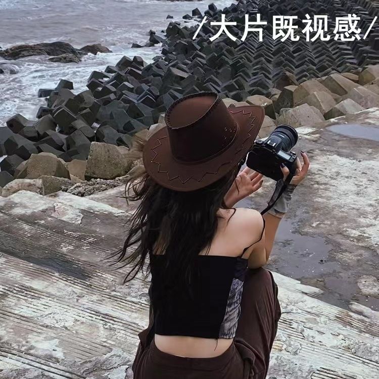 西部牛仔帽子男女春夏秋季户外旅游拍照遮阳骑士帽藏族大沿爵士帽