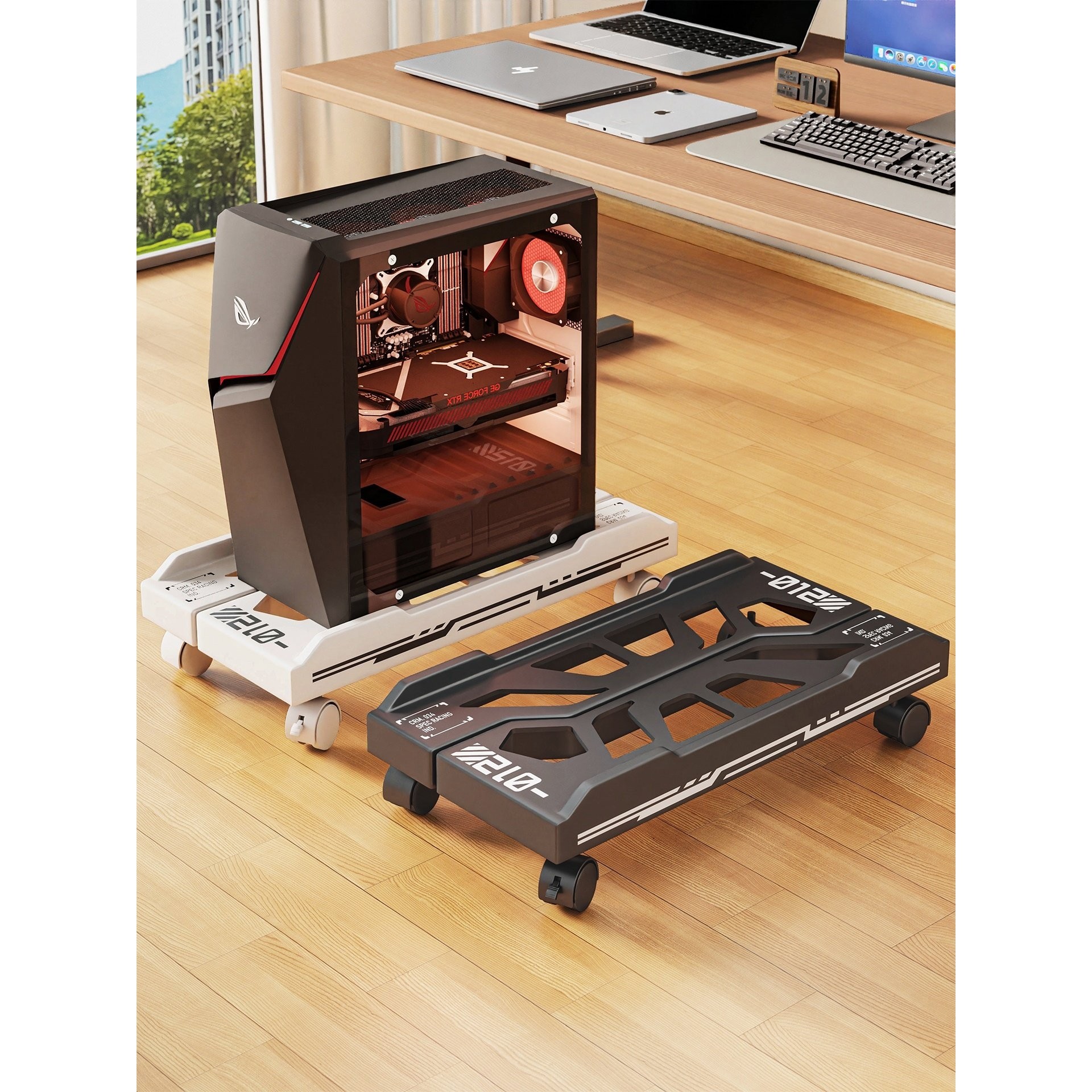 可移动电竞桌下主机托架落地可伸缩散热底座台式电脑机箱增高支架