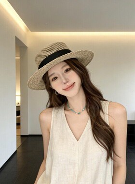 巴拿马草帽女款大头围沙滩帽度假风防晒帽老钱风太阳帽夏季遮阳帽
