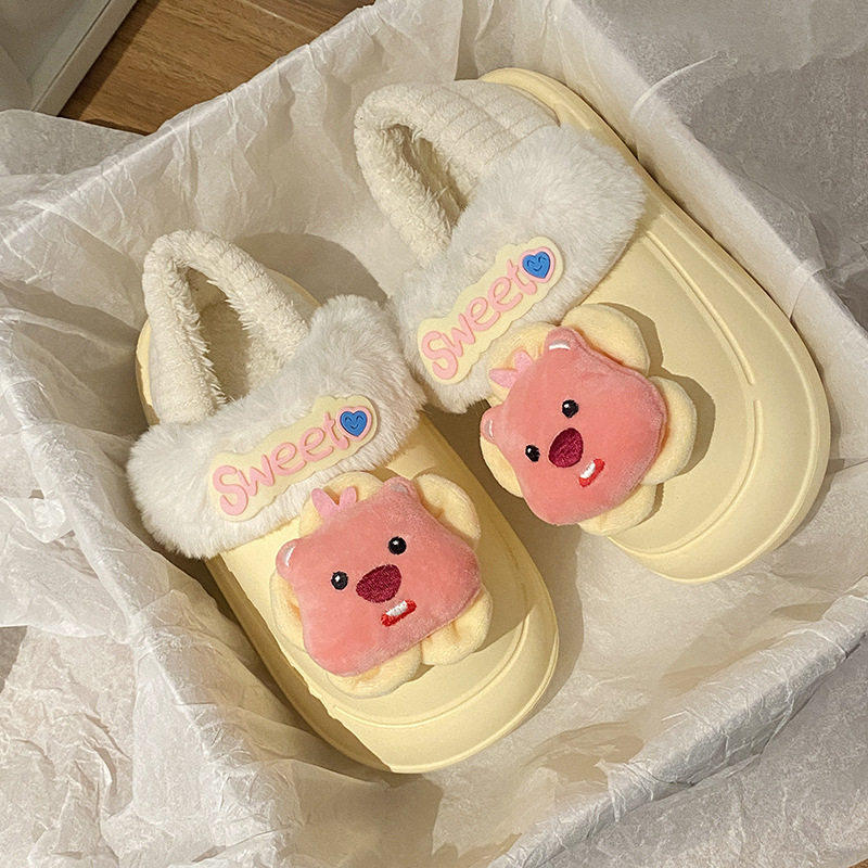 可爱loopy厚底棉拖鞋2025新款毛绒室内家居鞋月子鞋秋冬包跟全包