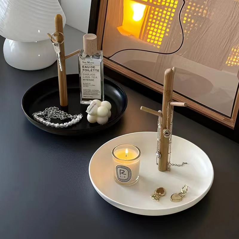 ins风木质梳妆台化妆品收纳托盘客厅玄关斗柜钥匙挂架桌面置物架