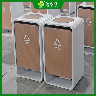 室内UV打印喷塑摇摆盖商用组合式不锈钢分类垃圾桶白色金属果皮箱