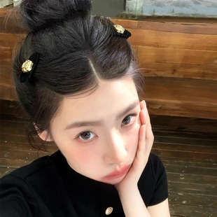 山茶花丝绒发夹小香风高级感侧边刘海夹复古法式珍珠发卡发饰头饰