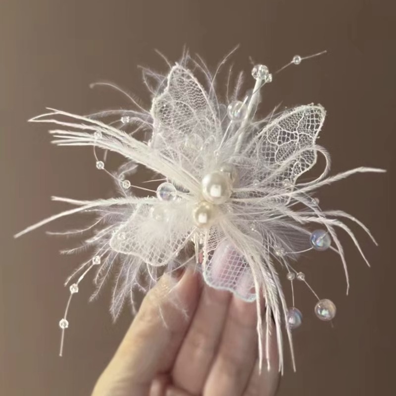 灵动飘逸!唯美蕾丝羽毛发夹!精致少女心侧边夹盘发器百搭头饰女