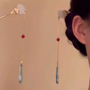 「花下云淮」国风蓝色古风花朵流苏发簪新中式盘发钗发饰汉服头饰