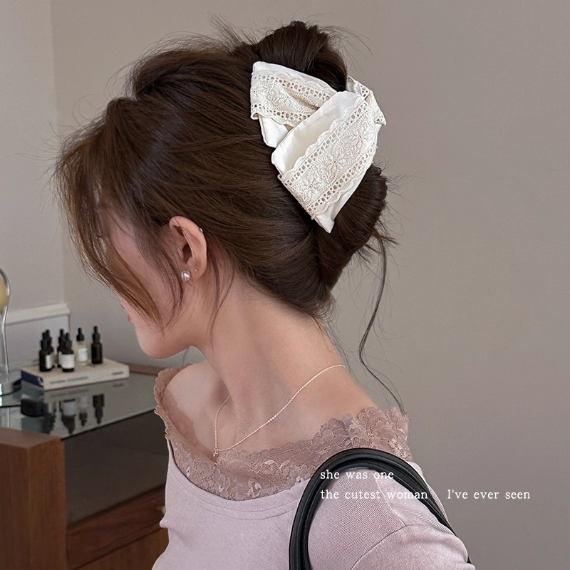 韩系蕾丝三角抓夹女高级感2025新款大号发量大发夹女后脑勺鲨鱼夹,饰品/流行首饰/时尚饰品新,发饰,淘宝优惠券,粉丝福利购,淘宝优惠卷