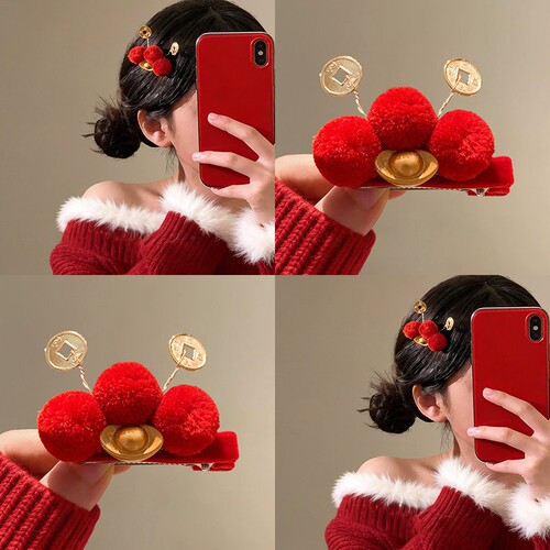 新年可爱招财元宝红色发夹女装饰喜庆氛围感刘海侧边夹发饰鸭嘴夹