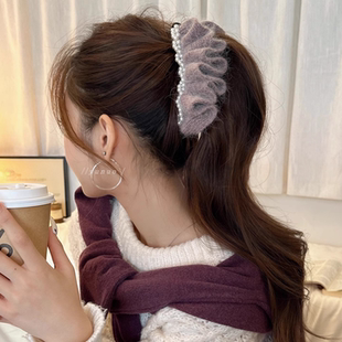 气质挂~韩系珍珠针织裙摆香蕉夹半扎发后脑勺发夹女2025新款抓夹
