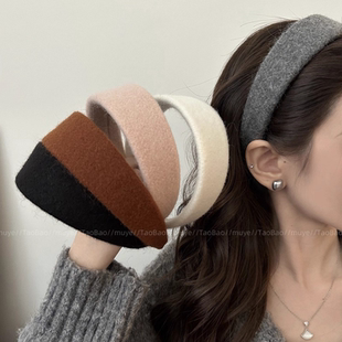 简约羊毛呢宽边发箍女压发洗脸发卡高级感时尚洋气高颅顶头箍发饰