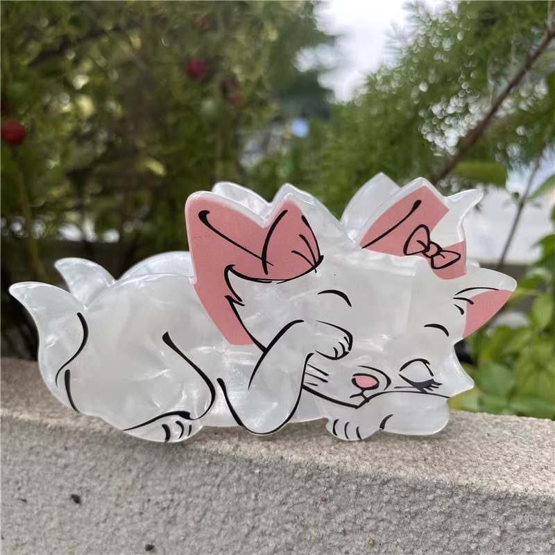 少女心可爱卡通玛丽猫 维尼小熊 路西法双面醋酸材质马尾鲨鱼发夹