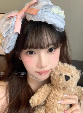 Lolita里雾诗之春粉色芭蕾风顶夹褶皱大蝴蝶结可爱发饰发夹礼帽