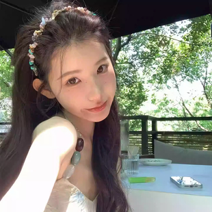 巴厘岛的夏天 多巴胺彩色水晶石波浪发箍高颅顶头箍外戴发卡头饰