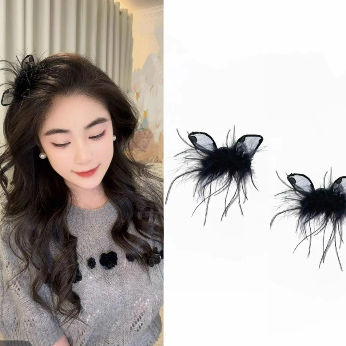 2025新款发夹女波点小耳朵羽毛刘海夹发饰韩系高级侧边夹小抓夹