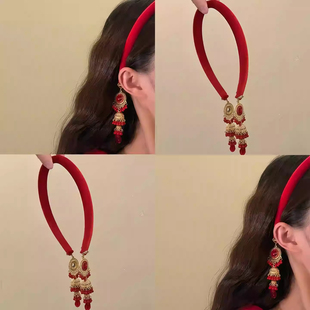 安格尔红!超仙红色宝石丝绒发箍轻奢高级感高颅顶压发头箍旅行卡