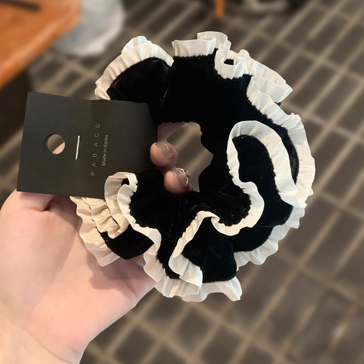 韩国早秋高品质减龄少女感甜美双层丝绒荷叶边肥肠圈弹力发圈皮筋