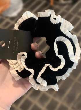 韩国早秋高品质减龄少女感甜美双层丝绒荷叶边肥肠圈弹力发圈皮筋