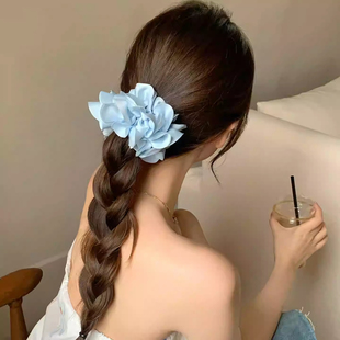 超仙夏日缎面多层花瓣大肠发圈女高级感超大头绳发饰头花丸子头