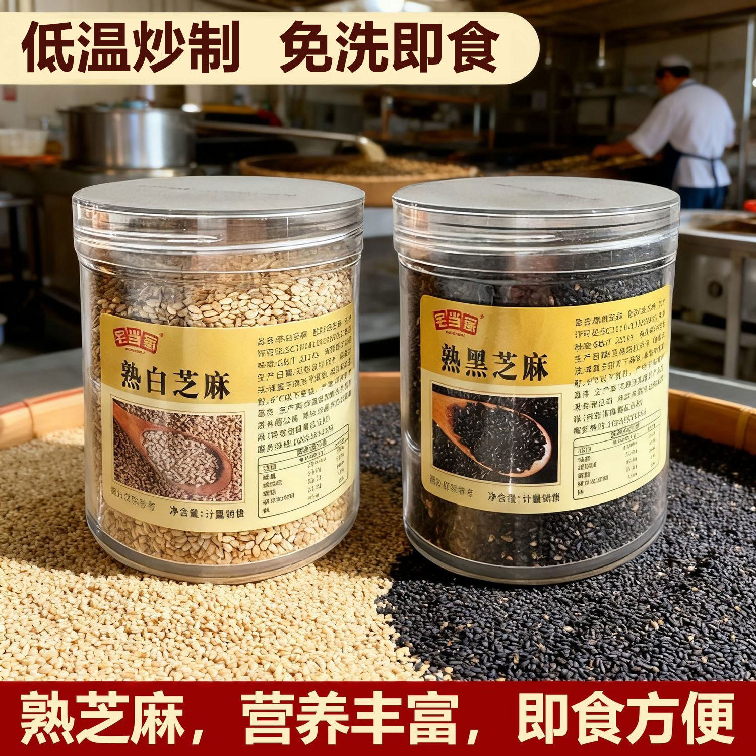 炒熟白芝麻即食新货烘焙优质熟芝麻粒粗粮黑芝麻五谷杂粮干净无沙