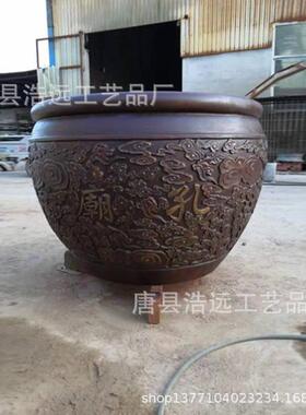 铸铜缸口径35公分双环狮头铜缸摆件公园庭院景水缸雕塑家居铜摆件