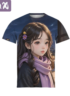 New Cute Girl T-Shirts Crewneck Casual Tropical Women's Tops