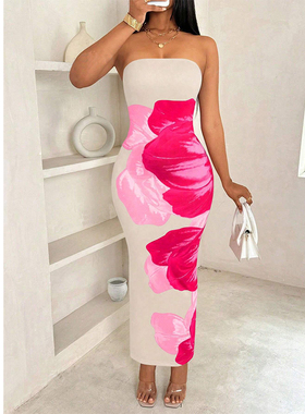 Women's Dress Floral Bandeau Dress Summer Pop Bra Dress