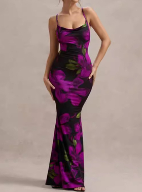 Purple Women's Dress Floral Print Summer Fitting Slip Dress