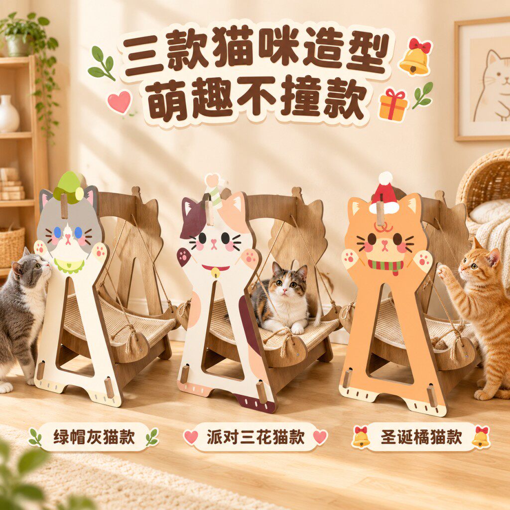 萌趣猫咪秋千吊床抓板猫爬架